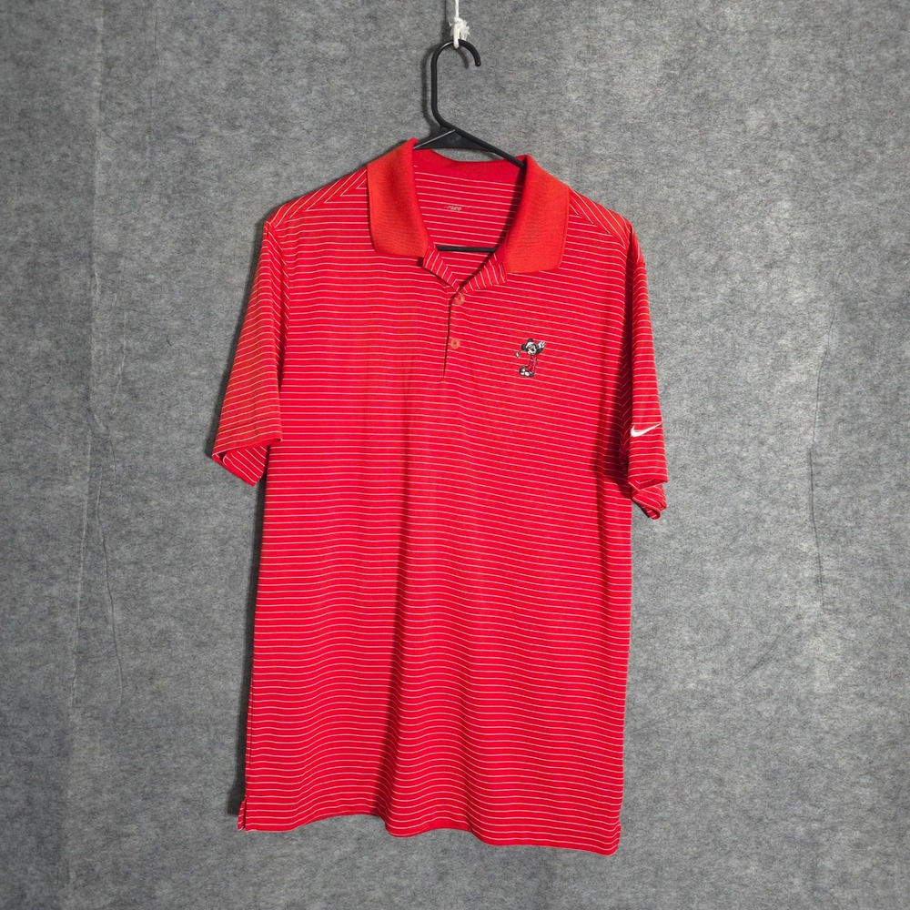 Nike Golf Disney Parks Polo Men XL Red Striped Mickey Mouse Golfer Dri-FIT Shirt